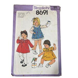 70s Simplicity 8691 Toddlers Dress & Pinafore Pattern Sizes 1/2 & 1 Vintage CUT